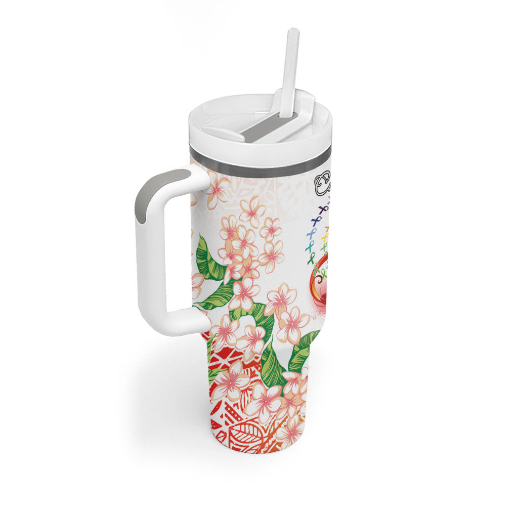 Fight Cancer In All Colors Tumbler With Handle Plumeria Mix Tapa Pattern LT7 - Polynesian Pride