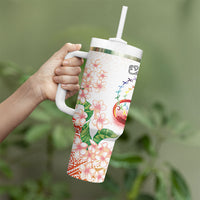 Fight Cancer In All Colors Tumbler With Handle Plumeria Mix Tapa Pattern LT7 - Polynesian Pride