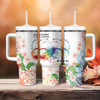 Fight Cancer In All Colors Tumbler With Handle Plumeria Mix Tapa Pattern LT7 - Polynesian Pride