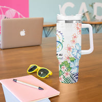 Fight Cancer In All Colors Tumbler With Handle Plumeria Mix Tapa Pattern LT7 - Polynesian Pride