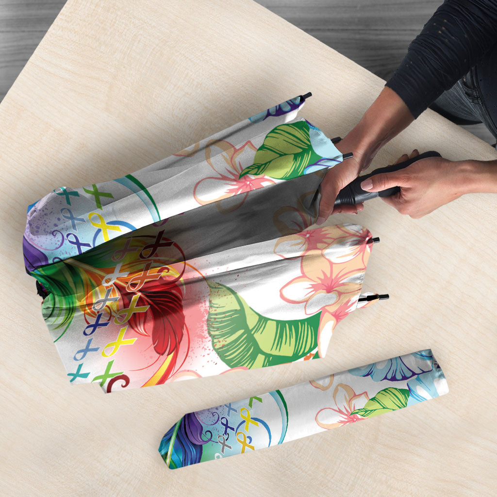 Fight Cancer In All Colors Umbrella Plumeria Mix Tapa Pattern