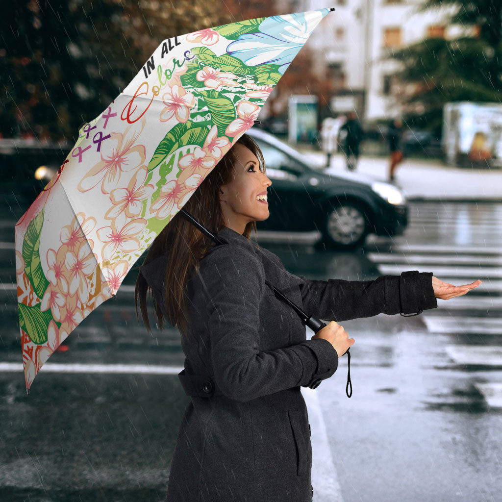 Fight Cancer In All Colors Umbrella Plumeria Mix Tapa Pattern