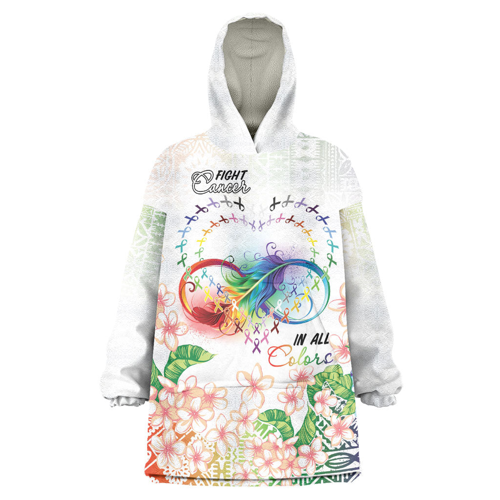 Fight Cancer In All Colors Wearable Blanket Hoodie Plumeria Mix Tapa Pattern