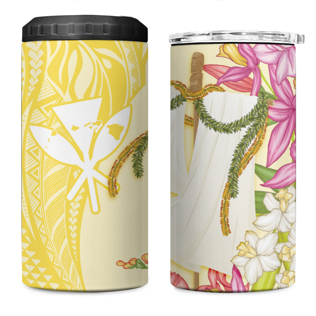 Aloha Hawaii Kanaka Makahiki 4 in 1 Can Cooler Tumbler Akua Loa - Festive Golden Sand LT7 One Size: 16 oz Sandy Yellow - Polynesian Pride