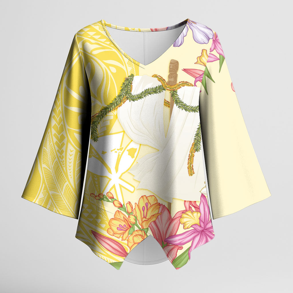 Aloha Hawaii Kanaka Makahiki Kimono Sleeve Blouse Akua Loa - Festive Golden Sand LT7 Female Sandy Yellow - Polynesian Pride
