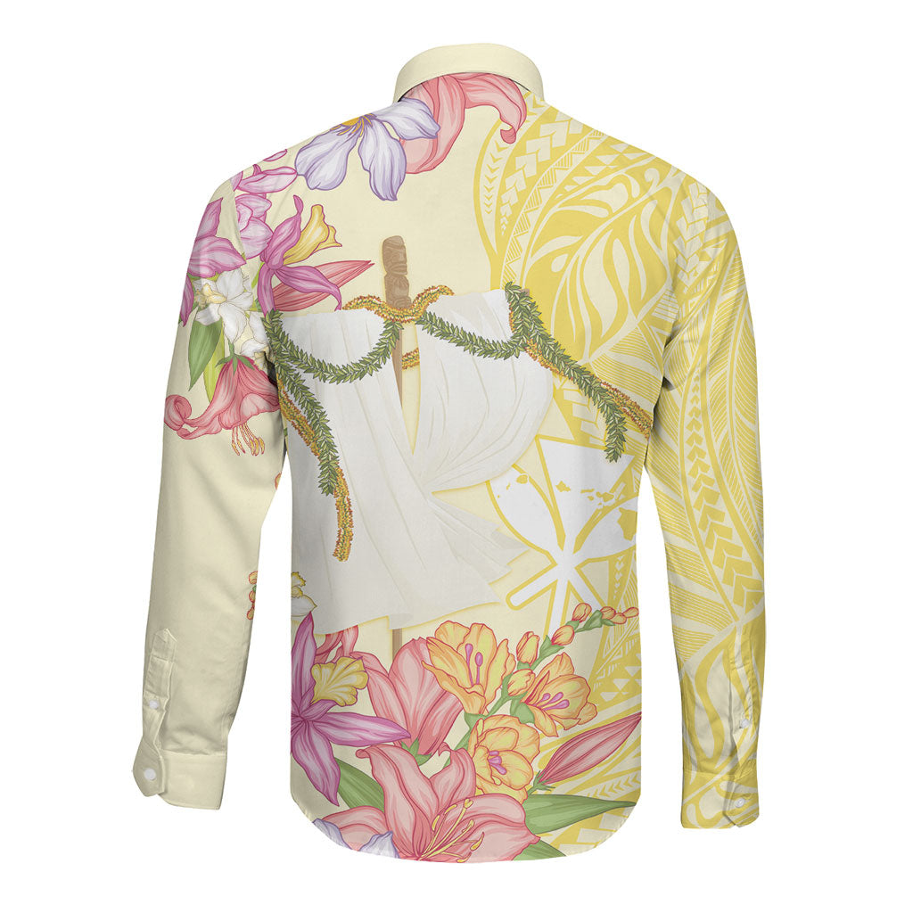 Aloha Hawaii Kanaka Makahiki Long Sleeve Button Shirt Akua Loa - Festive Golden Sand LT7 - Polynesian Pride