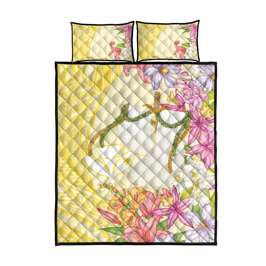 Aloha Hawaii Kanaka Makahiki Quilt Bed Set Akua Loa - Festive Golden Sand LT7 - Polynesian Pride