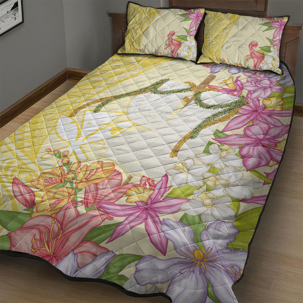 Aloha Hawaii Kanaka Makahiki Quilt Bed Set Akua Loa - Festive Golden Sand LT7 - Polynesian Pride