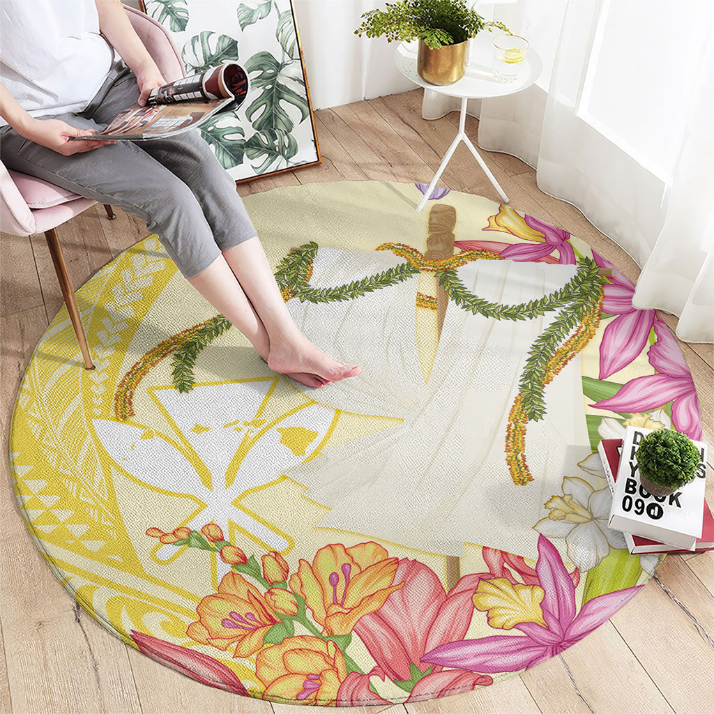 Aloha Hawaii Kanaka Makahiki Round Carpet Akua Loa - Festive Golden Sand LT7 - Polynesian Pride
