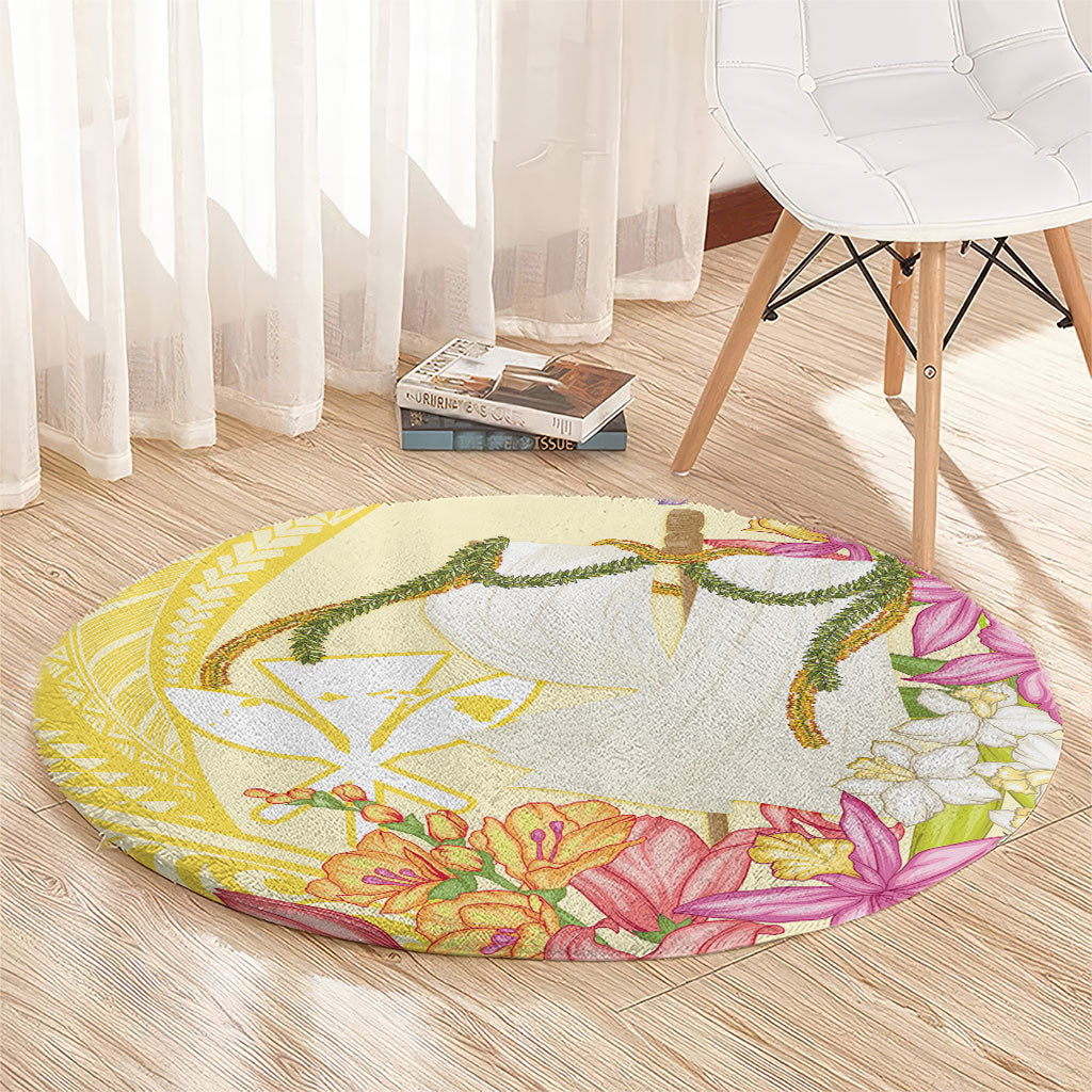 Aloha Hawaii Kanaka Makahiki Round Carpet Akua Loa - Festive Golden Sand LT7 - Polynesian Pride