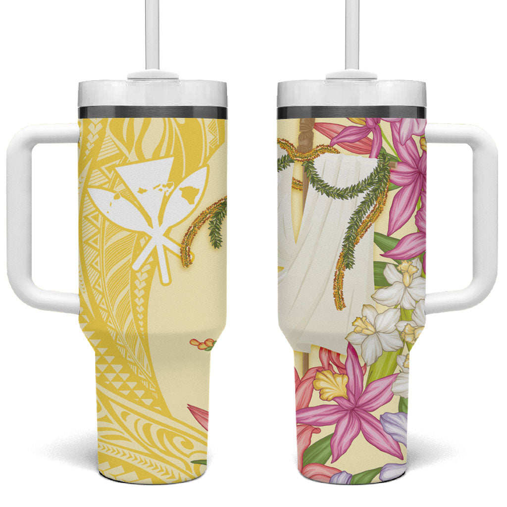 Aloha Hawaii Kanaka Makahiki Tumbler With Handle Akua Loa - Festive Golden Sand LT7 One Size: 40 oz Sandy Yellow - Polynesian Pride