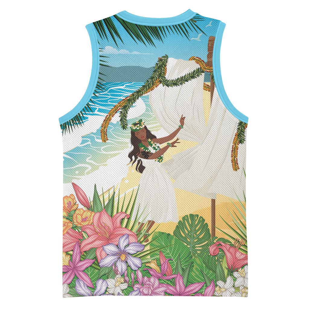 Aloha Hawaii Makahiki Hula Dance Basketball Jersey Beach Scenery