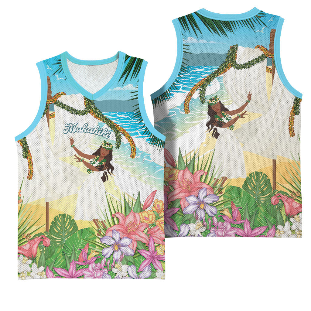 Aloha Hawaii Makahiki Hula Dance Basketball Jersey Beach Scenery