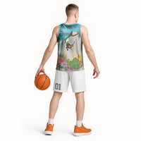 Aloha Hawaii Makahiki Hula Dance Basketball Jersey Beach Scenery
