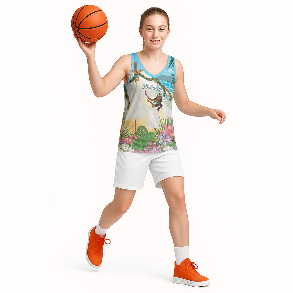 Aloha Hawaii Makahiki Hula Dance Basketball Jersey Beach Scenery