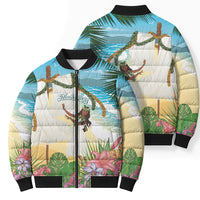 Aloha Hawaii Makahiki Hula Dance Bomber Puffer Jacket Beach Scenery