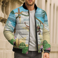Aloha Hawaii Makahiki Hula Dance Bomber Puffer Jacket Beach Scenery