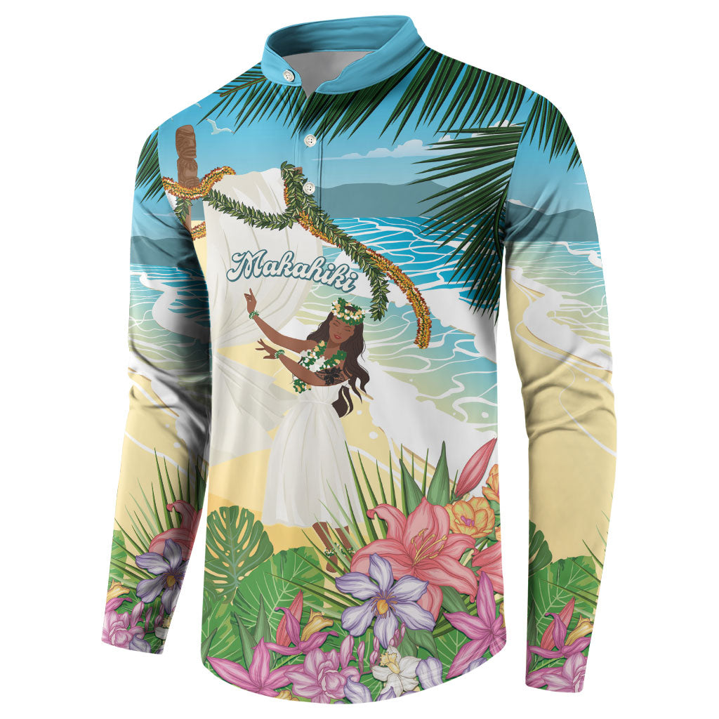 Aloha Hawaii Makahiki Hula Dance Button Sweatshirt Beach Scenery