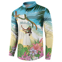Aloha Hawaii Makahiki Hula Dance Button Sweatshirt Beach Scenery