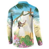Aloha Hawaii Makahiki Hula Dance Button Sweatshirt Beach Scenery