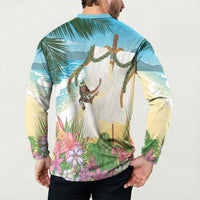 Aloha Hawaii Makahiki Hula Dance Button Sweatshirt Beach Scenery