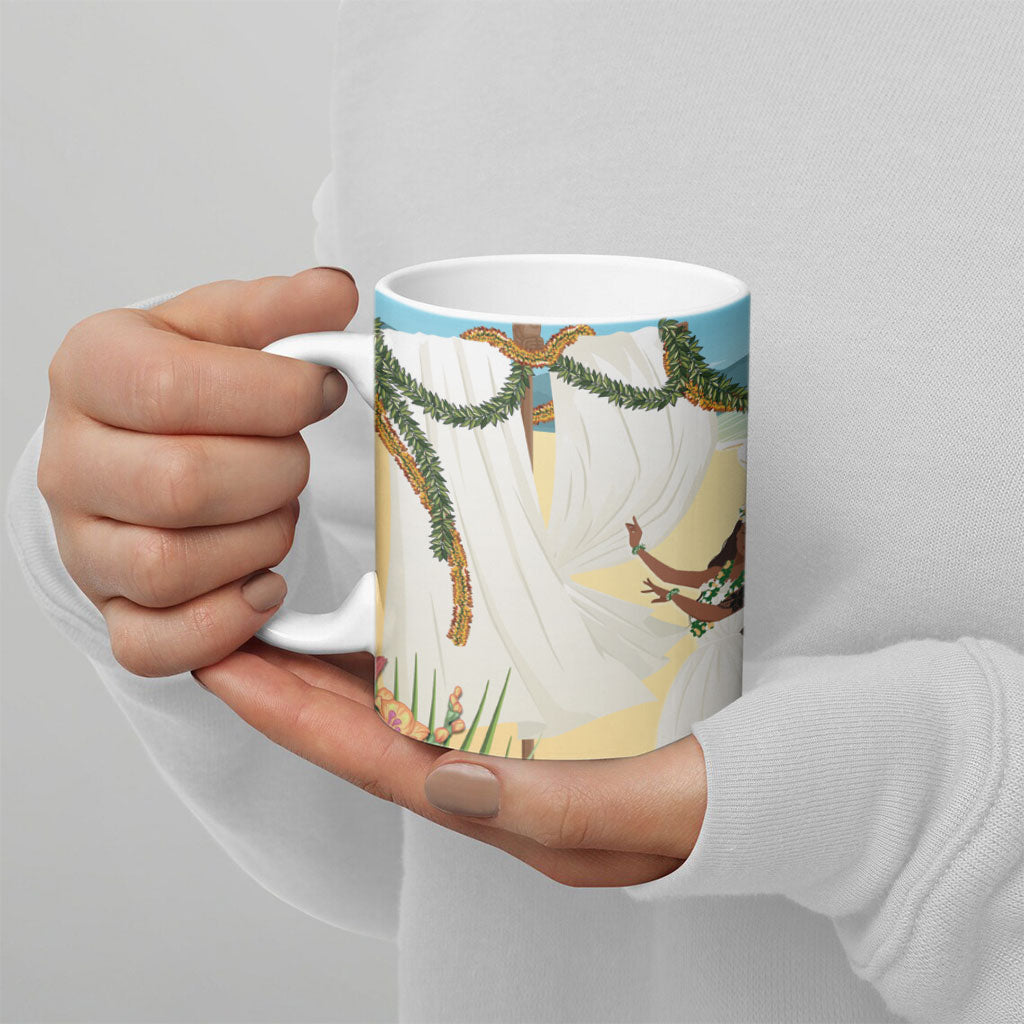 Aloha Hawaii Makahiki Hula Dance Ceramic Mug Beach Scenery