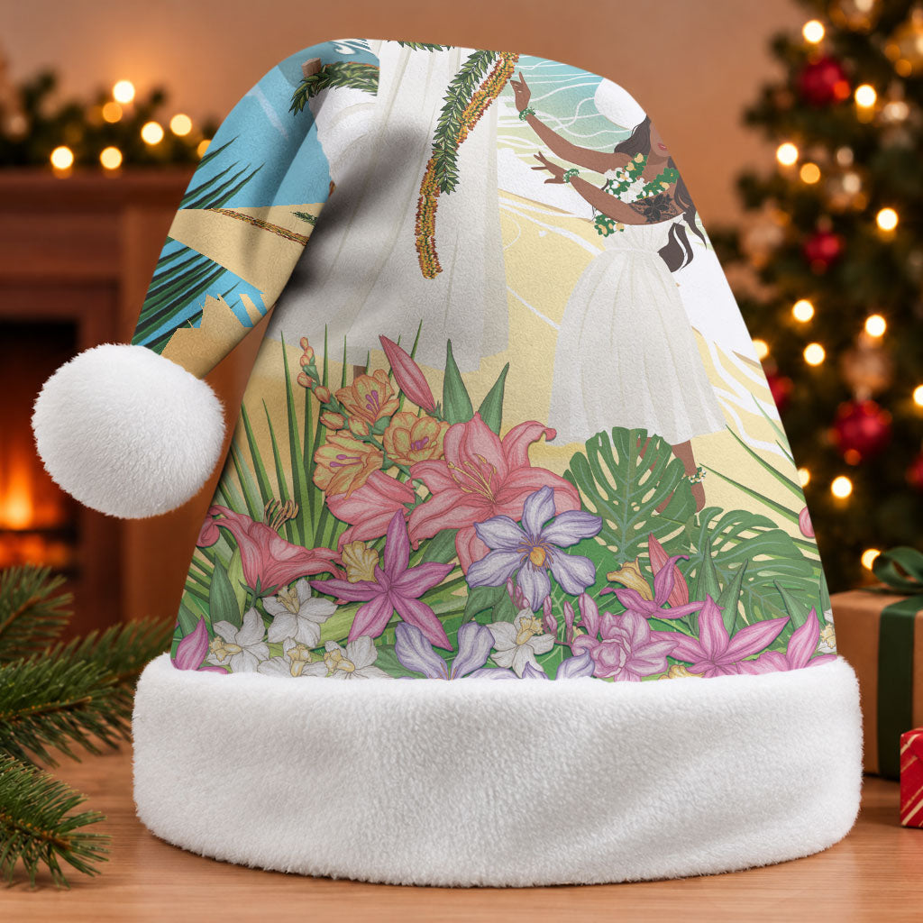 Aloha Hawaii Makahiki Hula Dance Christmas Santa Hat Beach Scenery