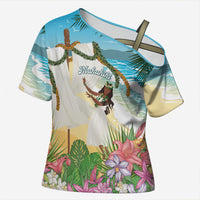 Aloha Hawaii Makahiki Hula Dance Cross Shoulder Shirt Beach Scenery