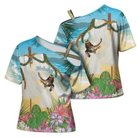 Aloha Hawaii Makahiki Hula Dance Cross Shoulder Shirt Beach Scenery