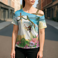 Aloha Hawaii Makahiki Hula Dance Cross Shoulder Shirt Beach Scenery