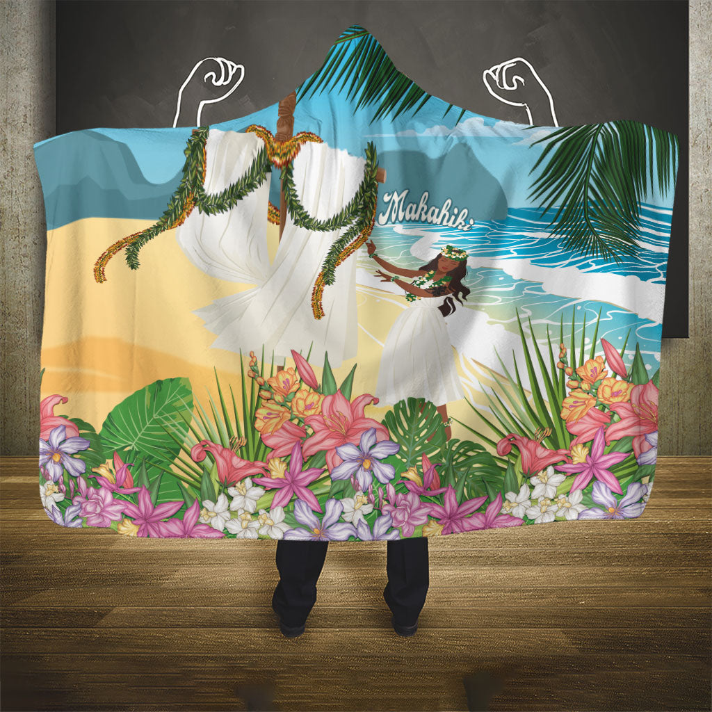 Aloha Hawaii Makahiki Hula Dance Hooded Blanket Beach Scenery