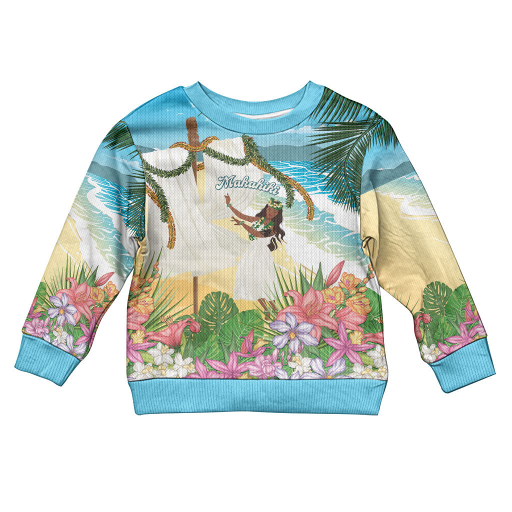 Aloha Hawaii Makahiki Hula Dance Kid Ugly Christmas Sweater Beach Scenery