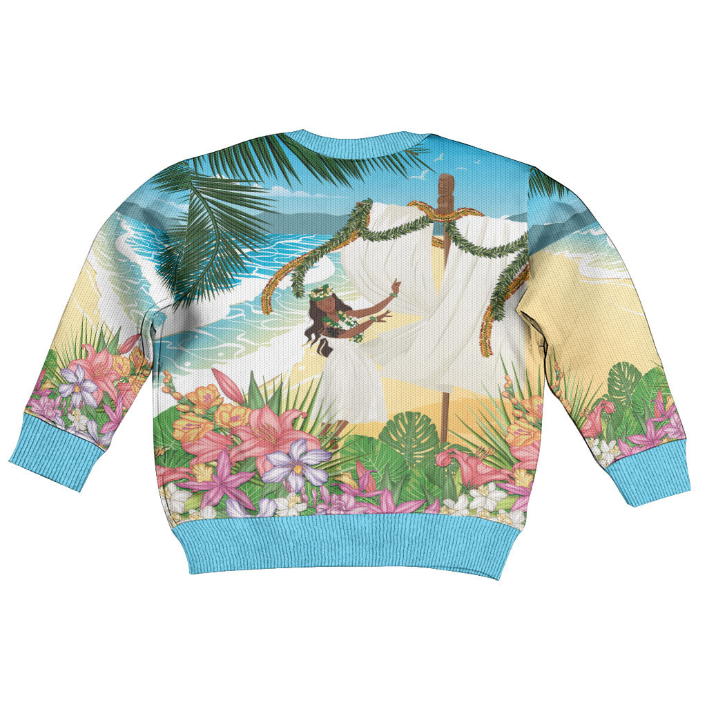 Aloha Hawaii Makahiki Hula Dance Kid Ugly Christmas Sweater Beach Scenery