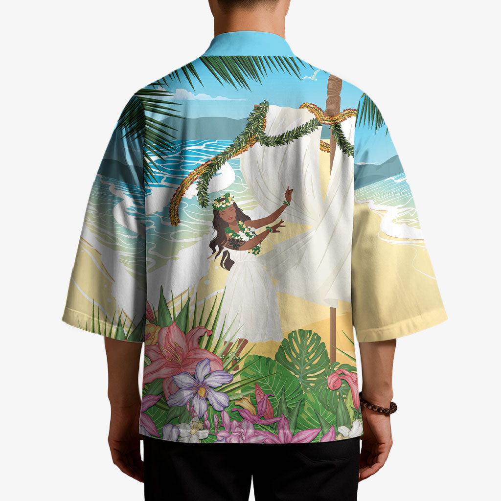 Aloha Hawaii Makahiki Hula Dance Kimono Beach Scenery LT7 - Polynesian Pride
