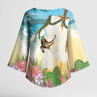 Aloha Hawaii Makahiki Hula Dance Kimono Sleeve Blouse Beach Scenery