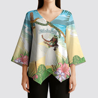 Aloha Hawaii Makahiki Hula Dance Kimono Sleeve Blouse Beach Scenery