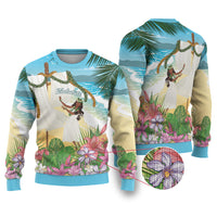 Aloha Hawaii Makahiki Hula Dance Ugly Christmas Sweater Beach Scenery