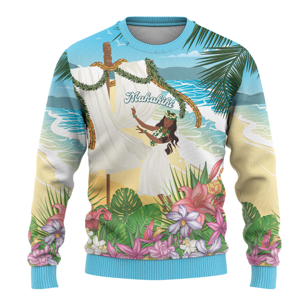 Aloha Hawaii Makahiki Hula Dance Ugly Christmas Sweater Beach Scenery