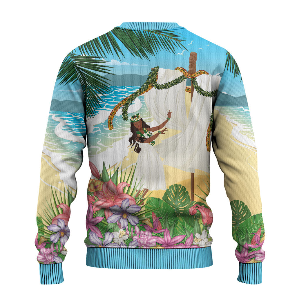 Aloha Hawaii Makahiki Hula Dance Ugly Christmas Sweater Beach Scenery