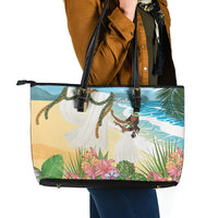 Aloha Hawaii Makahiki Hula Dance Leather Tote Bag Beach Scenery
