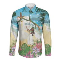Aloha Hawaii Makahiki Hula Dance Long Sleeve Button Shirt Beach Scenery