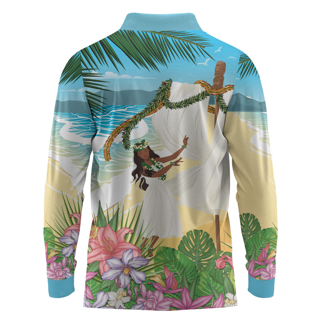 Aloha Hawaii Makahiki Hula Dance Long Sleeve Polo Shirt Beach Scenery LT7 - Polynesian Pride