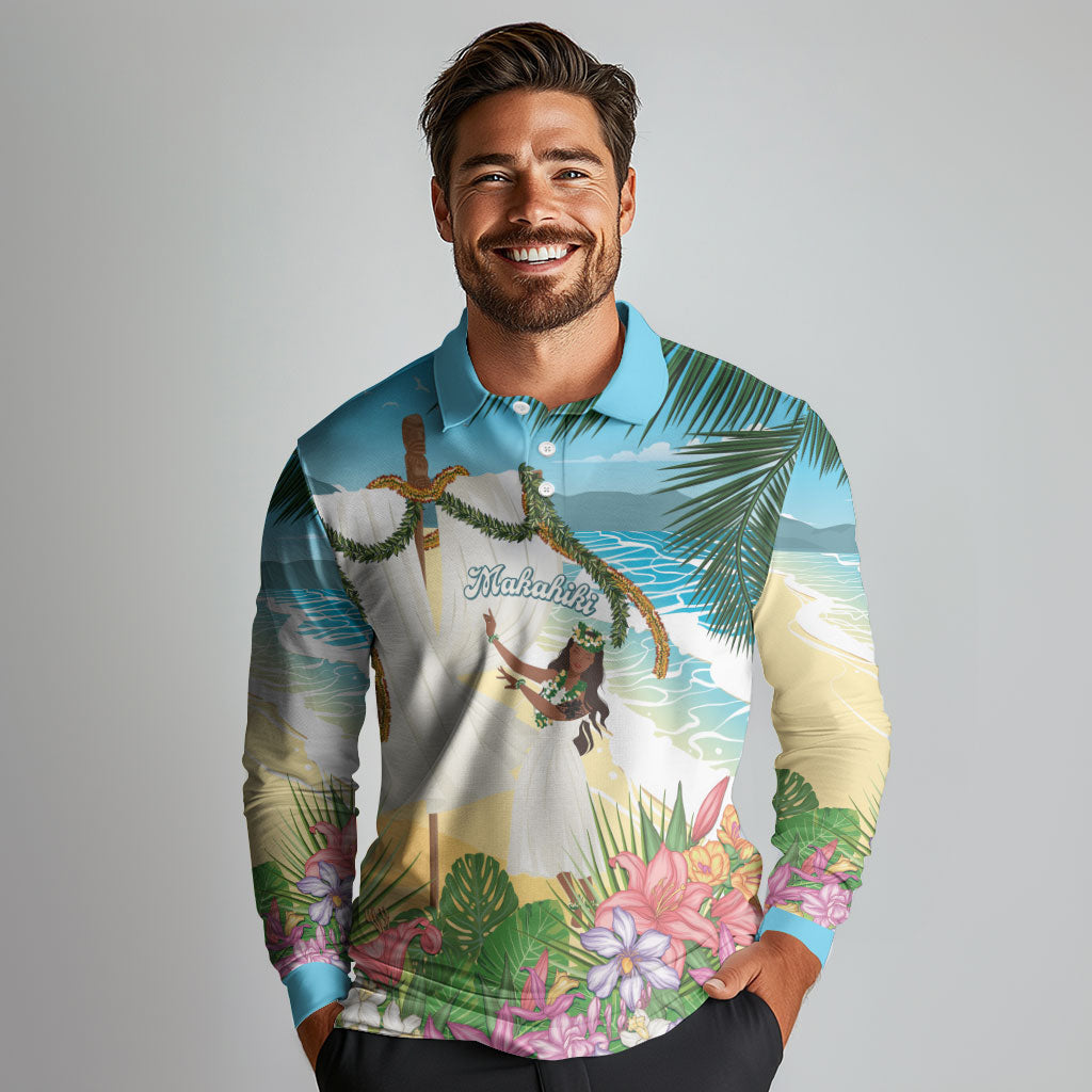Aloha Hawaii Makahiki Hula Dance Long Sleeve Polo Shirt Beach Scenery LT7 - Polynesian Pride