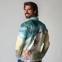 Aloha Hawaii Makahiki Hula Dance Long Sleeve Polo Shirt Beach Scenery LT7 - Polynesian Pride