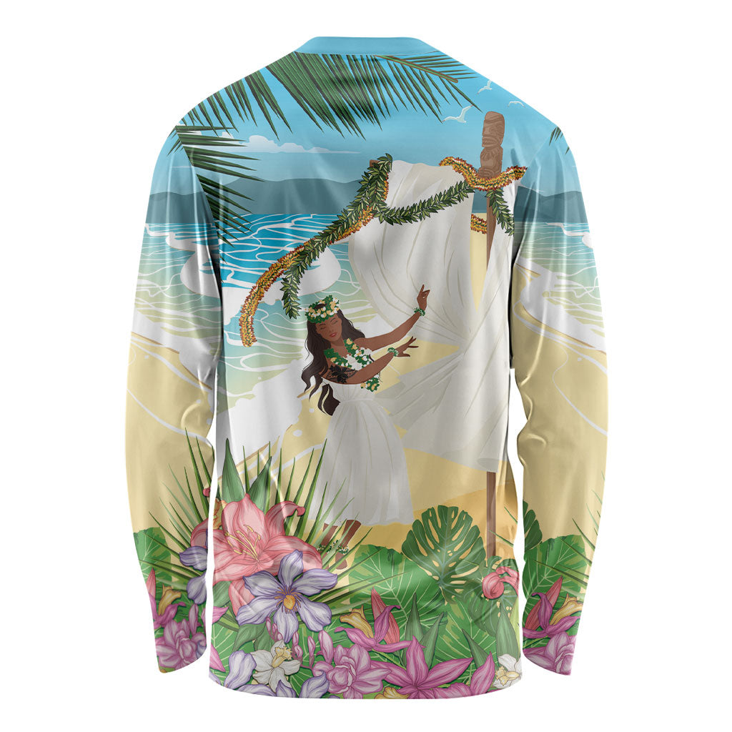 Aloha Hawaii Makahiki Hula Dance Long Sleeve Shirt Beach Scenery