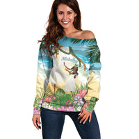 Aloha Hawaii Makahiki Hula Dance Off Shoulder Sweater Beach Scenery LT7 Women Multicolor - Polynesian Pride