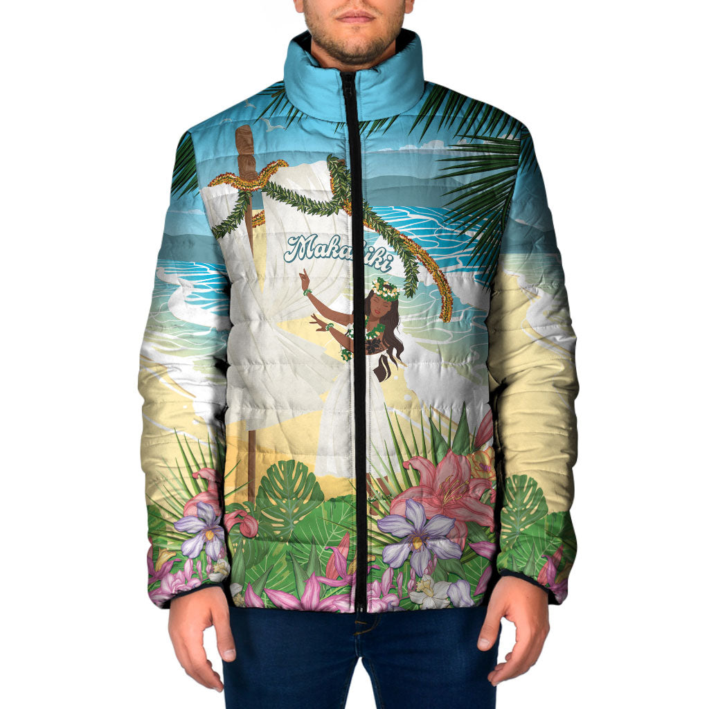 Aloha Hawaii Makahiki Hula Dance Padded Jacket Beach Scenery