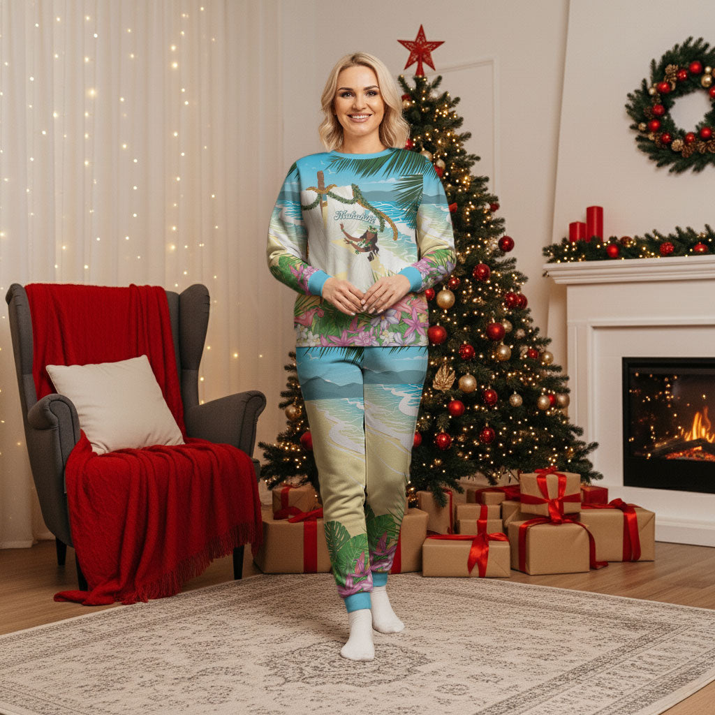 Aloha Hawaii Makahiki Hula Dance Christmas Pajama Set Beach Scenery