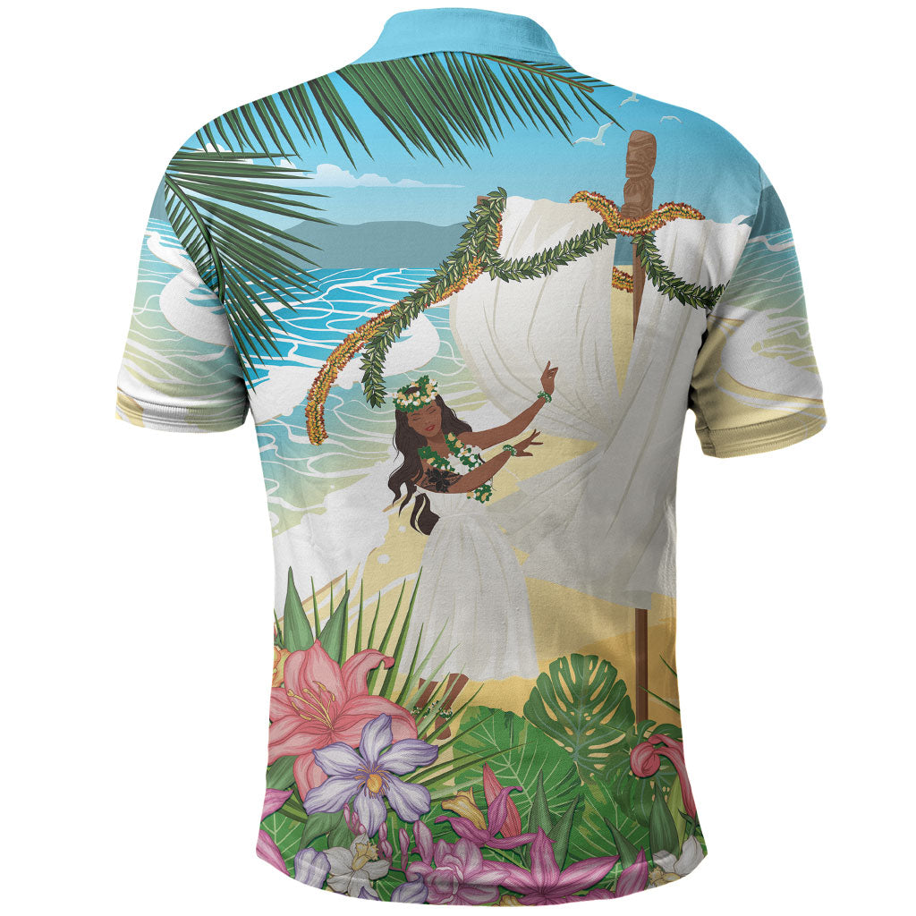 Aloha Hawaii Makahiki Hula Dance Polo Shirt Beach Scenery