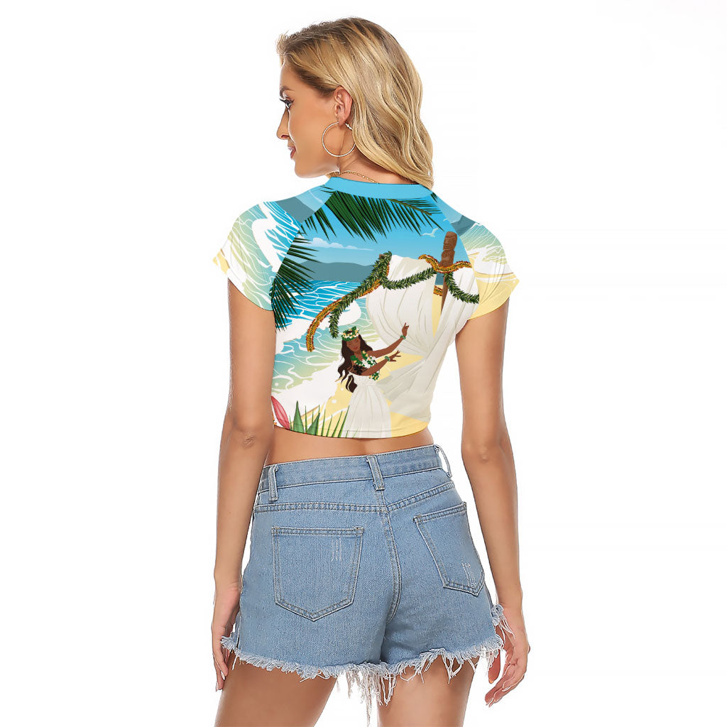 Aloha Hawaii Makahiki Hula Dance Raglan Cropped T Shirt Beach Scenery